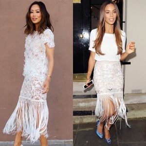 Self-Portrait Looped Fringe Bohemian Skirt Ivory 2